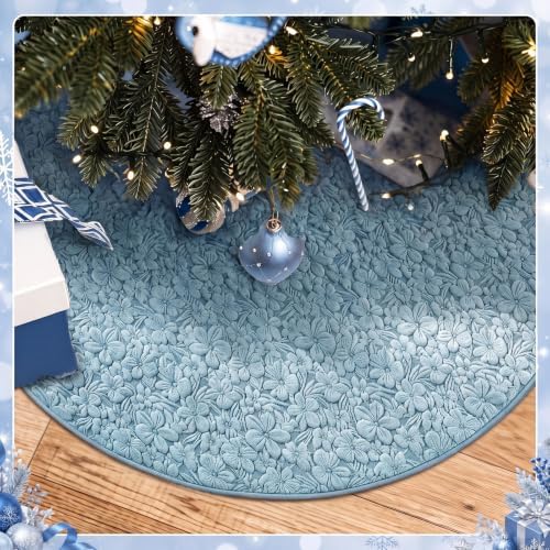 Skylety 48'' Christmas Tree Skirt Rug Embossing Xmas Tree Skirt, Gray-Blue - Image 3