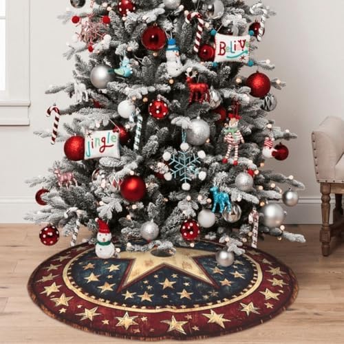 July 4th American Flag Patriotic Retro Wooden Christmas Tree Skirt 36 Inch Rustic USA Independence Day Tree Mat Party Decor Supplies for Holiday Home Decorations by DecorateYourLife