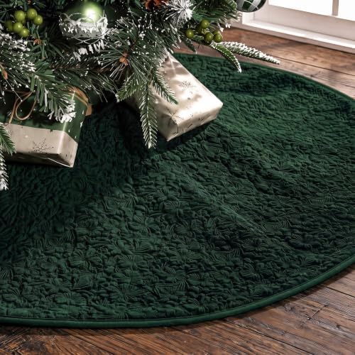 Skylety 48'' Christmas Tree Skirt Rug Embossing Xmas Tree Skirt, Green by Skylety