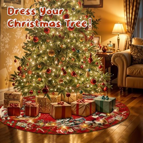 Christmas Tree Skirt with LED Lights, 36 Inch Christmas Skirt Tree Decoration with Snowman Santa, Xmas Trees Mat for Under Trees Holiday Party Indoor Decorations, Winter Gift for Women Mom - Image 5