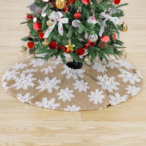 48 Inch Christmas Tree Skirt Rustic Khaki Fluffy Skirt Faua Fur Mats - Image 6