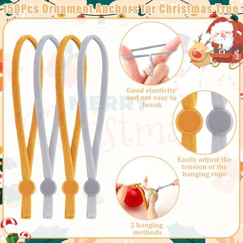 JUNEBRUSHS 150Pcs Ornament String for Christmas Tree, Adjustable Ribbon Hangers Christmas Ties String Ribbon Loops for Ornament Hanging Tree Decorations, Gold Silver - Image 2