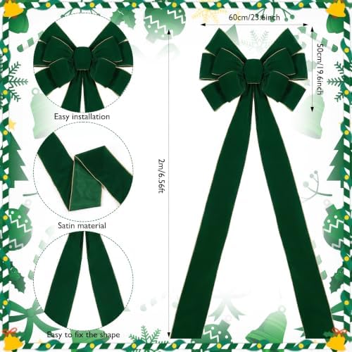 Norme 1 Pcs Dark Green Extra Large Christmas Tree Topper Bow Decor - Image 2