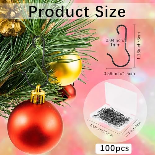 Christmas Ornament Hooks, 100PCS Christmas Ornament Hangers, Ornament Hooks for Christmas Trees, Black Ornament Hooks Christmas Hooks for Ornaments with Storage Box for Christmas Tree Decorations - Image 2