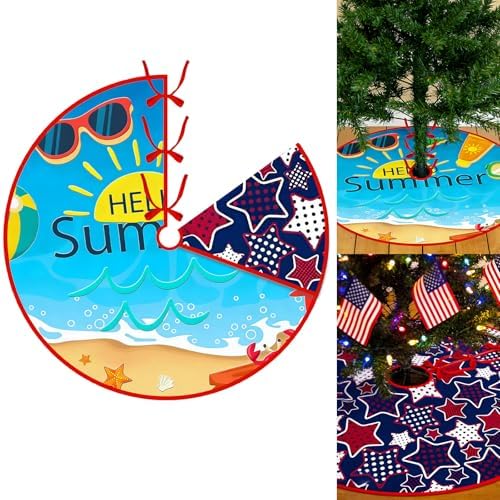 36 Inch Summer Tree Skirt Reversible 4th of July American Flag Day Decorations, Double Sided Print Mat Christmas Tree for Holiday Party (Summer/Independence Day) by VDKIDKT