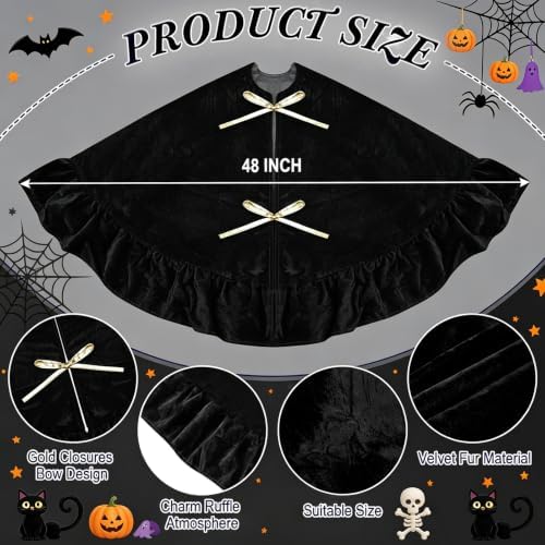 48 Inches Velvet Halloween Tree Skirt Decorations Black Luxury Xmas Fur Plush Skirts for Halloween Merry Christmas Party Rustic Vintage Holiday Home Winter - Image 2