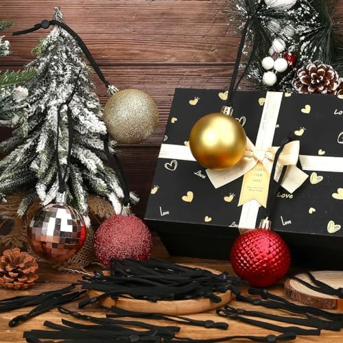 JUNEBRUSHS 150Pcs Black Ornament String for Christmas Tree, Adjustable Ribbon Hangers Christmas Ties String Ribbon Loops for Ornament Hanging Tree Decorations - Image 5