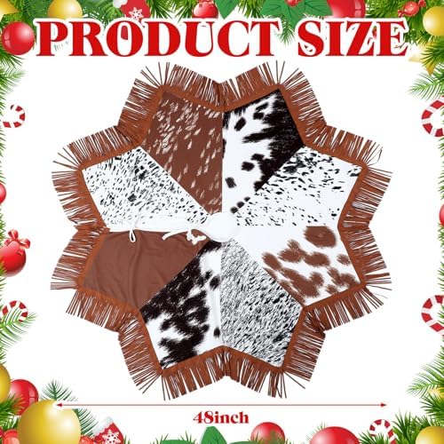Shappy Western Christmas Tree Skirt 48 Inch Cows Print Tree Skirts Decorations Cowboy Christmas Skirt with Tassel Decorations Mats for Xmas Party Holiday Ornament Home (Stylish) - Image 2