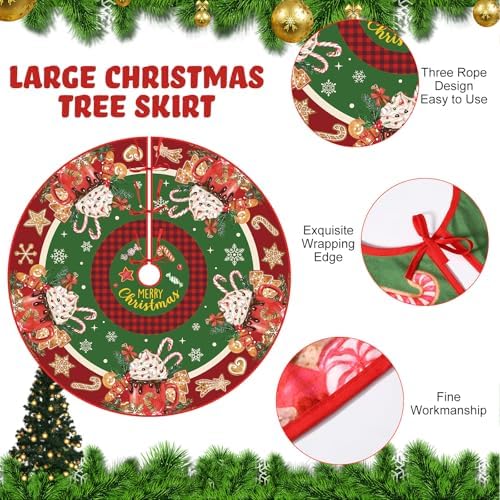 Blosssound Tree Skirt Buffalo Plaid,48 Inch,Ice Cream,Multicolor - Image 3