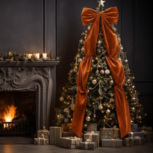 Knitgrip Extra Large Velvet Christmas Tree Topper Bow, Khaki, 118 Inch - Image 4