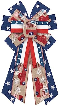 Large Patriotic Wreath Bows 4th of July Decor Bows for Wreath American Flag Truck Star Brown Burlap Patriotic Bows for Independence Day Front Door Indoor Outdoor Wall Tree Topper Decoration Supplies by Unknown