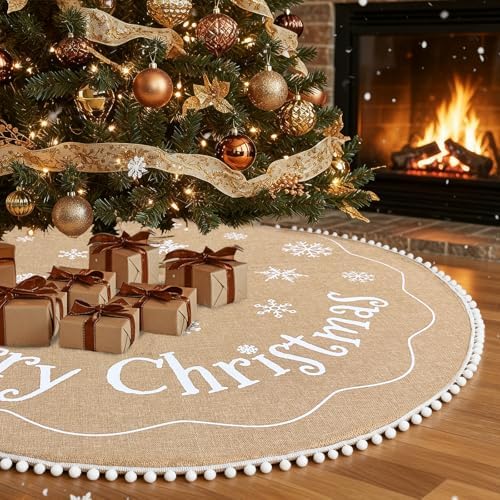 AerWo 72 inch Extra Large Christmas Tree Skirt, Rustic Burlap Tree Skirt Vintage Xmas Cover for Christmas Party Mat Indoor Outdoor Fall Holiday Family Winter Farmhouse Decorations by AerWo