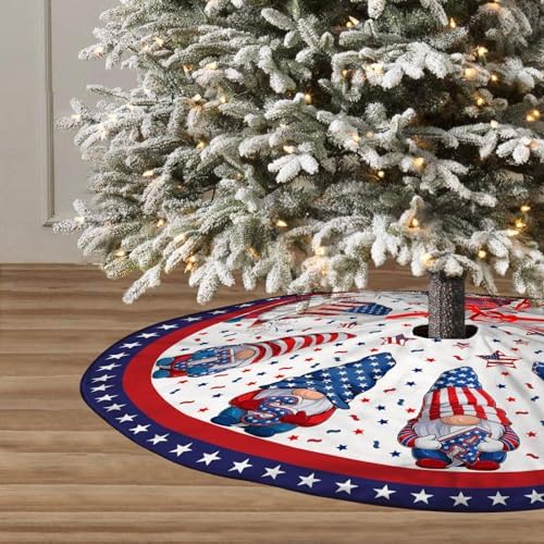 4th of July Decoratios for Tree Skirt Gnome Stars Patriotic America Memorial Day 36in Holiday Tree Skirt Decor for Party Indoor Home - Image 4