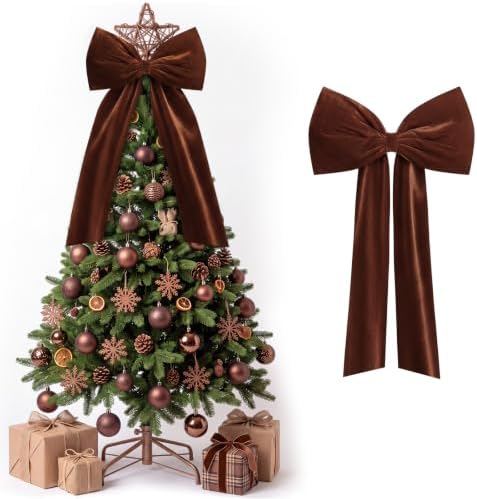 Knitgrip Extra Large Velvet Christmas Tree Topper Bow, Brown, 47 Inch by Knitgrip