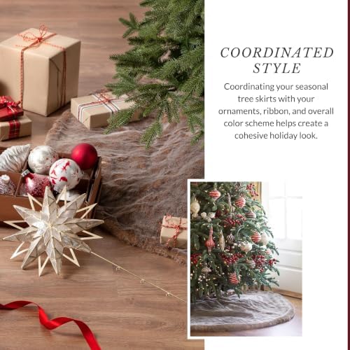 Balsam Hill Lodge Faux Fur Christmas Tree Skirt - Premium Rustic and Luxurious Fur Accents in Brown and Ivory for Tree Decor, Brown, 72" - Image 6