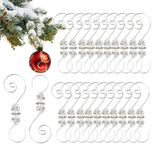 20 Pcs Christmas Ornament Hooks Silver S-Shaped Hangers Clear Crystal Beaded Decorative Scroll with Lobster Claw for Xmas Tree Holiday Seasonal Decorations by Furimuk