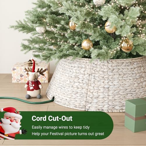 ELYKEN 28-Inch Woven Rattan Christmas Tree Collar, Stylish Hyacinth 5-Piece Tree Skirt for Artificial Trees, Wicker Tree Base Cover with Cord Cut-Out for Home Decor, Living Room Display, White Wash - Image 4