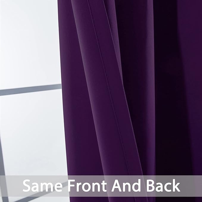 Yakamok Soft Room Darkening Grommet Window Drapes Thermal Insulated Light Blocking Blackout Curtains for Bedroom(38Wx90L,Purple,2 Panels)
