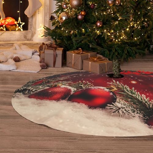 Christmas Tree Skirt Red Christmas Ball Glitter Soft Polyester Holiday Tree Base Cover, Decorative Xmas Tree Mat 36 Inch for Home, School, Office - Image 5