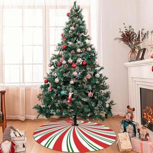 Red and White and Green Candy Cane Lollipop Sugar Swirl 36 Inch Christmas Tree Skirt Round Winter Snow Suitable for Christmas Xmas Halloween Holiday Party Decor Decoration Occasion - Image 7