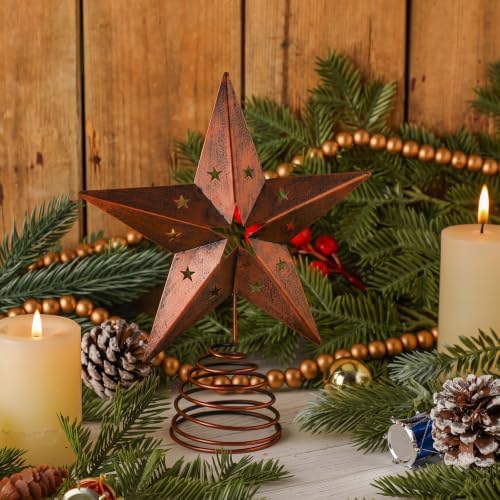 Halloscume Rustic Circle Star Christmas Tree Topper 5.91 Inch Western Christmas Tree Topper Farmhouse Metal Hollow Star Xmas Trees Ornament for Holiday Barn Farmhouse Rustic Country Home Decoration - Image 4