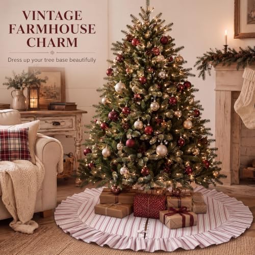 Sosation 36 Inch Vintage Christmas Tree Skirt Red White Striped - Image 4