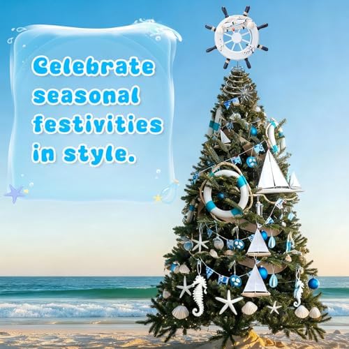 Natural Coastal Tree Topper Decoration, 12 Inch Beach Nautical Ship Wheel Christmas Tree Topper Ornaments for Summer Sea Beach Themed Party Decor Home Office - Image 3