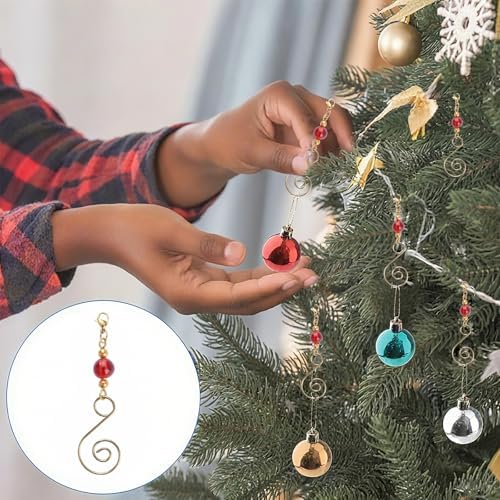 INCREWAY 20 Pcs Lobster Knot Christmas Hook Decorative with Lobster Claws Hanging Metal Wire Red Round Crystal Jeweled Swirl for Crafts Xmas Decoration (Golden) - Image 6