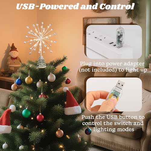 Lewondr Christmas Tree Topper, 10.6" Lighted 3D Starburst Treetop, Silver - Image 4