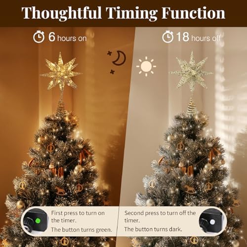 Lewondr Christmas Tree Topper, Plug 3D Starburst Lighted Star Tree Topper - Image 4
