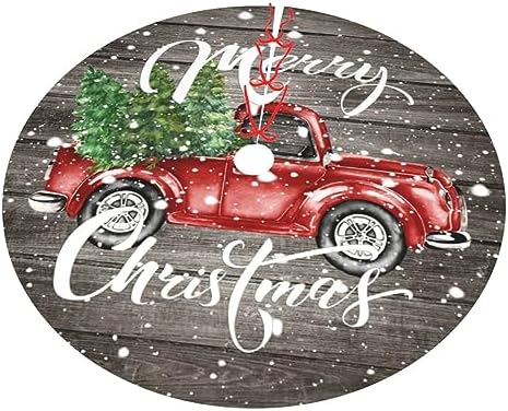 Snow Snowy Vintage Retro Farm red red Truck 36 Inch Christmas Tree Skirt Carpet Mat Funny Party Decor Supplies for Xmas Halloween Decorations Occasion Ornament - Image 2
