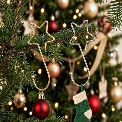 60 Pcs Star Ornament Hooks Gold Silver Christmas Tree - Image 3