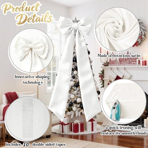 Giant White Bow Decor 75x19 Inch Christmas Tree Topper Decoration Big Bows for Home Coquette Room Decor Room Wall Backdrop Ribbon Tie for Wedding Christmas Birthday Party Baby Shower Supplies - Image 4