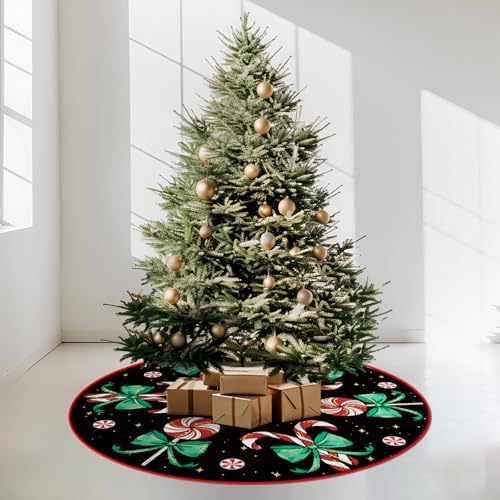 Christmas Tree Skirt Black Tree Skirts Candy Cane Decorations Xmas Tree Skirt Tree Mat 48 Inch Winter Christmas Decor for Home - Image 4