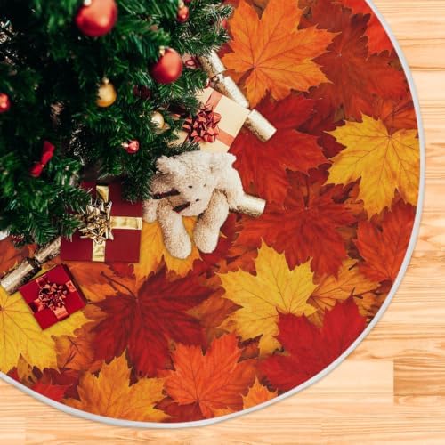 SUABO Maple Autumn Leaves Christmas Tree Skirt 48 Inch,Fall Tree Skirt Xmas Tree Floor Door Mat for Thanksgiving Party Decoration Decor Home Indoor Outdoor - Image 5