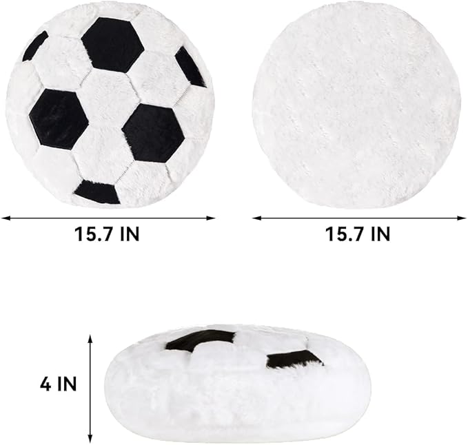 Plush Soccer Pillow, Round Ball Throw Pillow, Football Shaped Decorative Throw Pillow for Kids Room, Sofa, Bed-Soft & Fluffy Birthday Gift for Soccer Enthusiasts 15.7 Inch (40 cm)