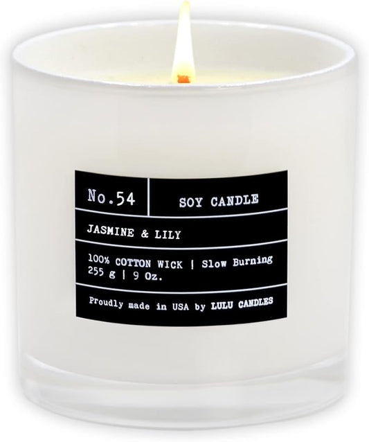 Lulu Candles | Jasmine & Lily | Highly Scented Candles for Home - Soy Blend Jar Candle with 100% Cotton Wick - Slow Burning (9 Oz.)