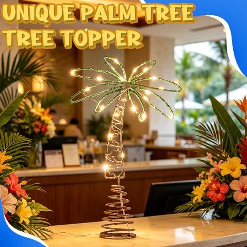 12" Metal Palm Coconut Summer Tree Topper Decor with LED Lights - Image 4