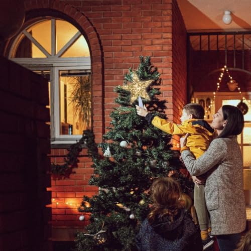 LAMPHOME 9" 10L Christmas Tree Topper,Gold Glitter Star Tree Topper, Golden Chrome Lighted Christmas Star Treetop 10 Warm White Lights, Festive Xmas Tree Top Decoration for Indoor Holiday Home Decor - Image 3