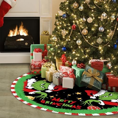 Christmas Tree Skirt 48 Inch, Soft and Funny Merry Christmas Tree Collar Farmhouse Xmas Holiday Decoration (Style 1) - Image 4