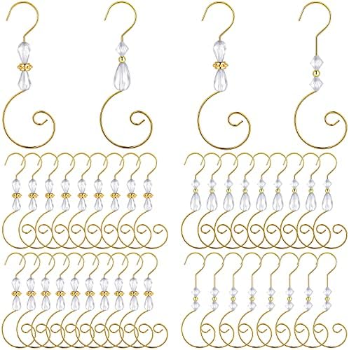 Ripeng 72 Pieces Hook Ornament Acrylic Wire Hook Decoration for Tree Hanger, Home Decor, 4 Styles (Gold Transparent Bead) by Unknown