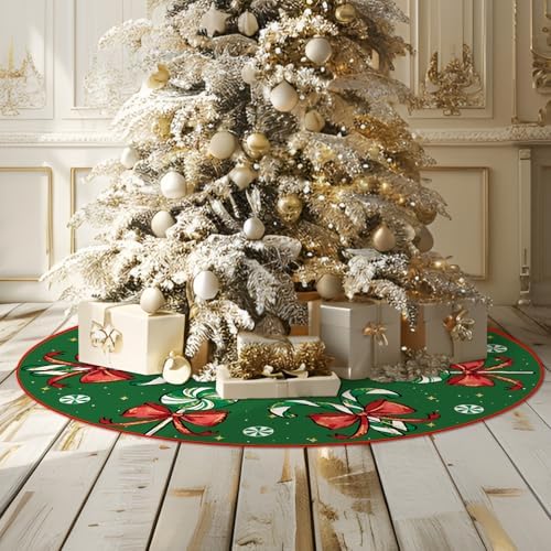 Christmas Tree Skirt Green Tree Skirts Candy Cane Decorations Xmas Tree Skirt Tree Mat 36 Inch Winter Christmas Decor for Home - Image 6