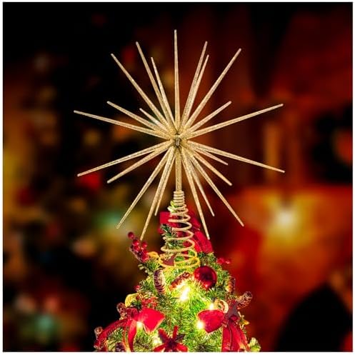 13.7 Inch Gold Christmas Tree Topper - 3D Burst Gold Tree Topper, Exploding Star Christmas Tree New Year Holiday Tree Decoration by LGFMGWH