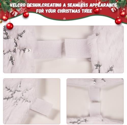 Christmas Tree Skirt White, 36 Inch Large Soft Plush Xmas Tree Skirts, Double Layer Luxury Tree Skirt w/Silver Snowflake Sequin, Christmas Trees Decoration for Holiday Party Indoor Party Home Decor - Image 4