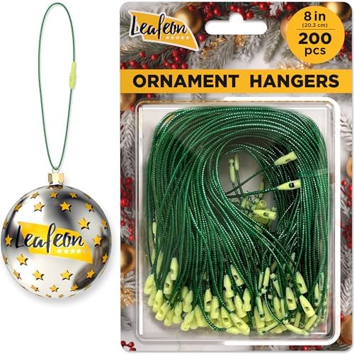 Christmas Ornament Hangers with Snap 200 pcs - Green Christmas Ornament Hooks - Ornament String with Snap for Christmas Tree Holiday Party by Leafeon