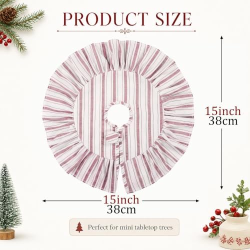 Sosation 15 Inch Vintage Christmas Tree Skirt Red White Striped - Image 2