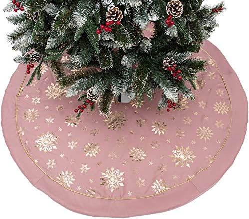 Flash World 48 Inch Large Christmas Tree Skirt Xmas Soft Cover Mat Decor Snowflake Collar Farmhouse Tree Skirt for Holiday Ornaments Party Home Indoor Decorations (Pink—Three Cotton Layer, 48INCH) - Image 4