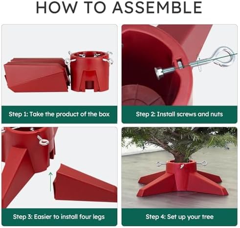 HarcoHome Christmas Tree Stand for Live Tree, Fits up to 8ft Real Tree, Rocky-Solid Design Tree Base with Spike for Real Tree, Sturdy Xmas Tree Holder for Christmas Decoration (Red) - Image 5