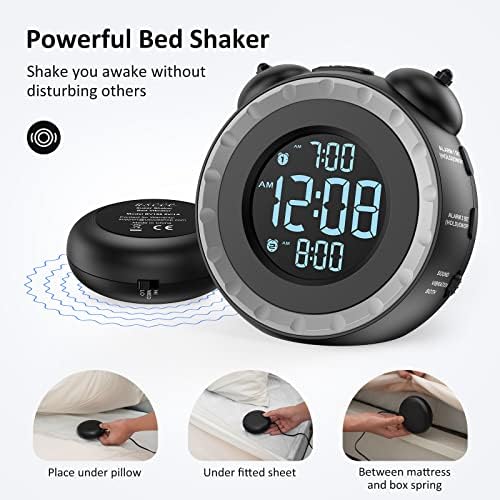 uscce Loud Dual Alarm Clock with Powerful Adjustable Bed Shaker | Vibrating Alarm Clock for Heavy Sleepers or Hearing Impaired - Easy to Set Alarm Clock with 0-100% Dimmer & Battery Backup - Image 2