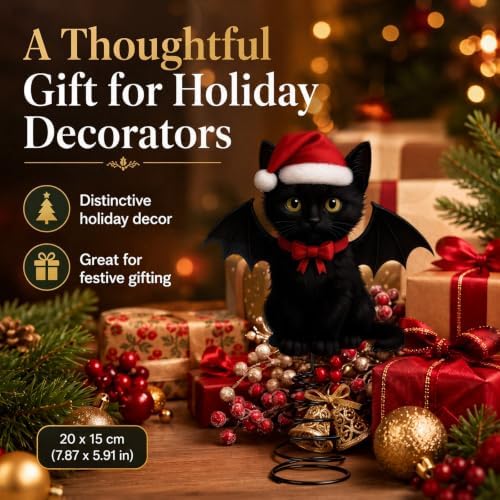 Soulchen Gothic Christmas Tree Topper Metal Black Bat Cat - Image 6